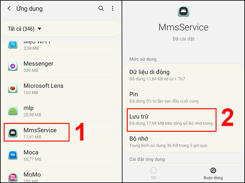 Tìm và chọn MmsService